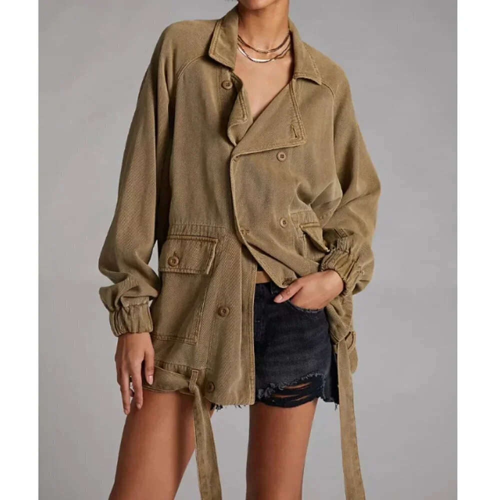 Anthropologie Draped Utility Safari Jacket Sage Green Belted Womens S